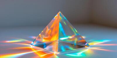 Glass Pyramid Prism Refracting Light Colorful AbstractGlass Pyramid Prism Refracting Light Colorful Abstract. photo