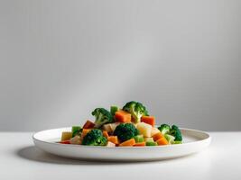 Vegan or vegetarian meal made with steamed soy meat and chopped vegetablesVegan or vegetarian meal made with steamed soy meat and chopped vegetables. photo