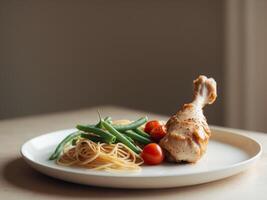 Chicken Drumstick with Spaghetti and VegetablesChicken Drumstick with Spaghetti and Vegetables. photo
