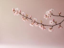 Delicate Cherry Blossom Branch with Buds on Soft Pink Background for Spring ImageryDelicate Cherry Blossom Branch with Buds on Soft Pink Background for Spring Imagery. photo