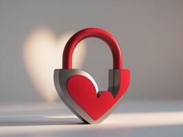 Heart symbolized by a lock in red color representing love and security photo