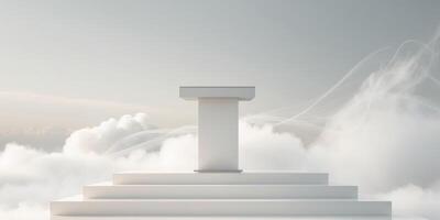 White Podium with Cloud Above on Tiered PlatformWhite Podium with Cloud Above on Tiered Platform. photo