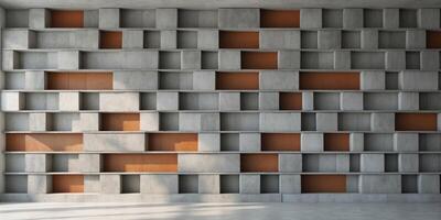 A large room with a wall made of gray and brown blocksA large room with a wall made of gray and brown blocks. photo