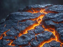 Textured volcanic rock surface with glowing cracksTextured volcanic rock surface with glowing cracks. photo