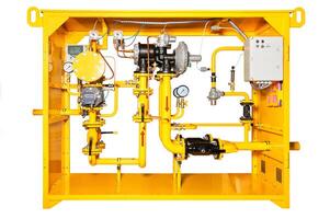 The gas control station is a fully finished product for reducing gas pressure. The image is isolated on a white background. photo