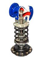 Internal components and design of pressure reducing valve. Isolated on a white background. photo