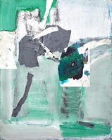 Green, blue, white and gray patches in an avant-garde abstract color pattern. photo