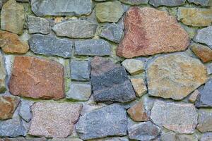 Natural stones create a beautiful texture on an ancient wall in a serene setting photo