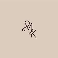 wedding typography monogram luxurious organic style and elegant concept MK dynamic line initial letter vector