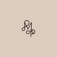 wedding typography monogram luxurious organic style and elegant concept MP dynamic line initial letter vector