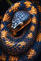Mangrove snake coiling showing its scales and fangs photo