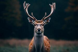 Majestic fallow deer buck showing antlers in forest setting photo