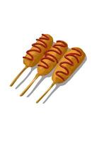 Delicious corndogs with ketchup in a row vector