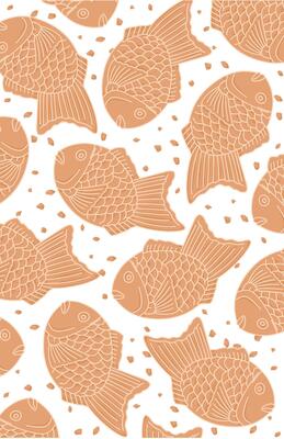 Delicious Taiyaki fish Japanese food pattern. Asian food. Doodle food sticker