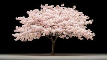 stunning cherry blossom tree with vibrant pink flowers against dark background photo