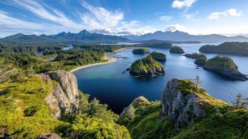 Breathtaking view of islands and mountains in serene landscape photo