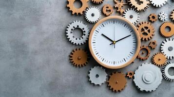 clock with gears and cogs symbolizing mechanics of time photo
