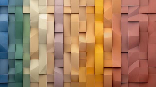 Textured geometric wall in spectrum of colors, creating vibrant visual effect photo