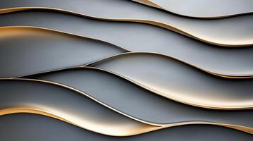 Sleek wavy patterns with metallic accents on dark background create elegance photo
