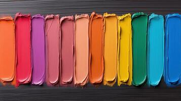 Vibrant color palette with paint swatches in various shades and hues photo