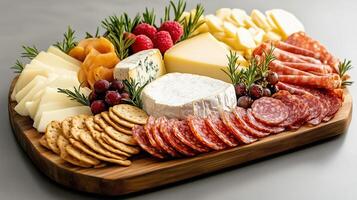 beautifully arranged charcuterie board with assorted cheeses and meats photo