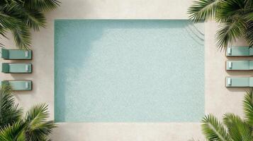 serene swimming pool surrounded by lush palm trees and lounge chairs photo