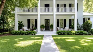 beautiful historic plantation home with lush greenery and inviting porch photo