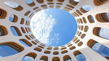 High resolution image of unique circular architecture with blue sky photo