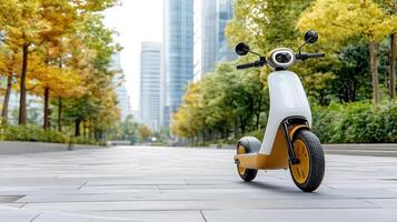 High resolution image of solar powered electric scooter in city park photo