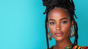 model showcasing fresh makeup look with dewy skin and vibrant attire photo
