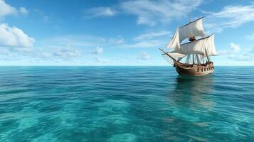detailed pirate ship sailing on calm turquoise waters under blue sky photo