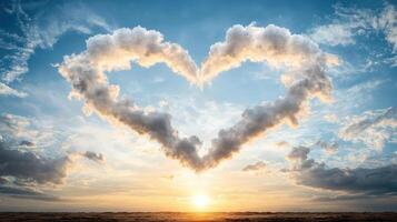 heart shaped cloud in beautiful sunset sky evokes love and serenity photo