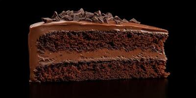 Delicious chocolate cake slice with rich layers and chocolate sprinkles photo