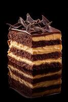 Decadent chocolate layered dessert with creamy peanut butter filling photo