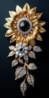 Stunning brooch featuring sunflower and flower design with intricate detailing photo