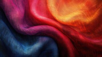 Abstract swirl of vibrant colors resembling flowing fabrics in motion photo