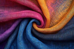 Colorful textile swirl showcasing vibrant hues and diverse textures photo