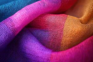 Vibrant textile showcasing colorful woven fabric with rich textures photo