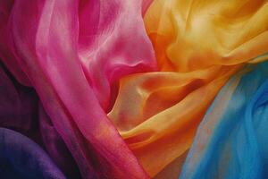 Vibrant draped fabric showcasing colorful layers and textures photo