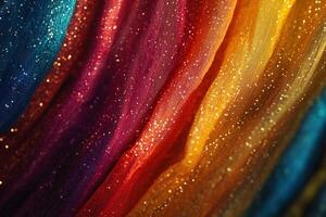 Vibrant fabric folds shimmer with sparkles in a colorful display photo