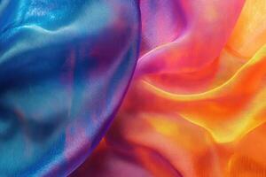 Colorful silk fabric with vibrant hues creating a rich texture experience photo