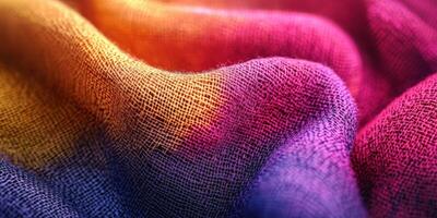 Colorful fabric texture displaying vibrant shades in unique patterns photo