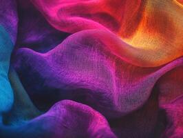 Vibrant silk fabric in shades of purple, blue, and orange flowing elegantly photo