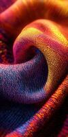 Colorful woven fabric close-up showing intricate textures and patterns photo