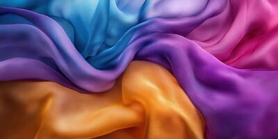 Colorful silk fabric draped gracefully in waves of vibrant hues photo