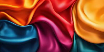 Colorful silk fabric with flowing folds creating a vibrant visual display photo
