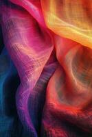 Vibrant colorful fabric draping in soft waves and gradients photo