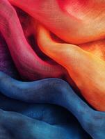 Colorful layered fabric displaying vibrant hues of red, orange, and blue photo