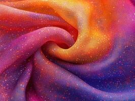 Colorful fabric displaying vibrant hues in a swirling pattern of textures photo