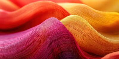 Vibrant silk fabric drapes showcasing a blend of warm colors and textures photo